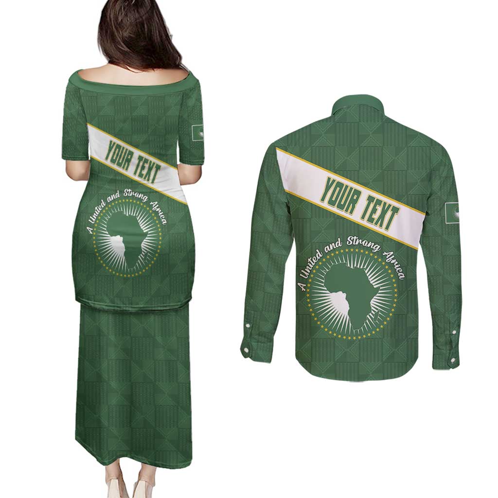Personalized African Union Day Couples Matching Puletasi and Long Sleeve Button Shirt Emblem With Kente Pattern - Wonder Print Shop