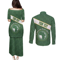 Personalized African Union Day Couples Matching Puletasi and Long Sleeve Button Shirt Emblem With Kente Pattern - Wonder Print Shop