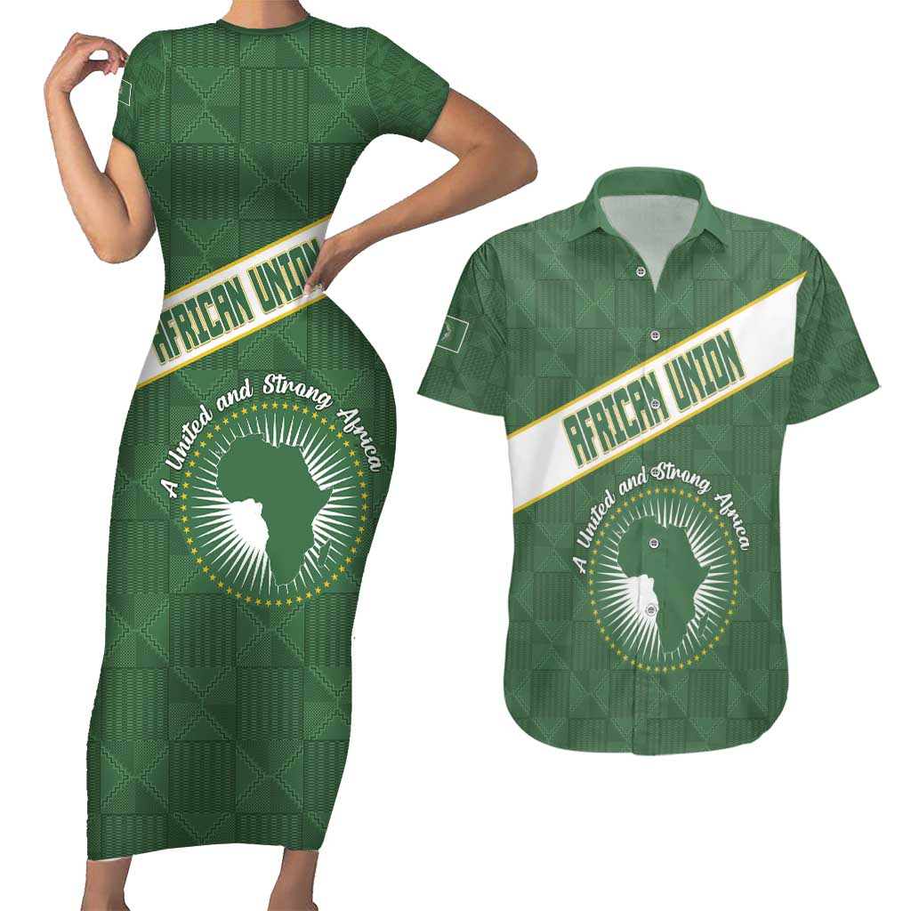 Personalized African Union Day Couples Matching Short Sleeve Bodycon Dress and Hawaiian Shirt Emblem With Kente Pattern - Wonder Print Shop