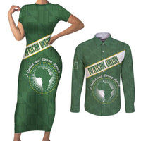 Personalized African Union Day Couples Matching Short Sleeve Bodycon Dress and Long Sleeve Button Shirt Emblem With Kente Pattern - Wonder Print Shop
