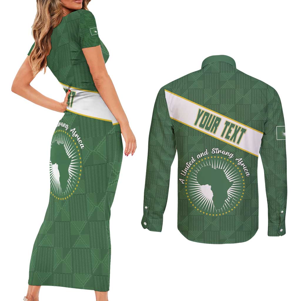Personalized African Union Day Couples Matching Short Sleeve Bodycon Dress and Long Sleeve Button Shirt Emblem With Kente Pattern - Wonder Print Shop