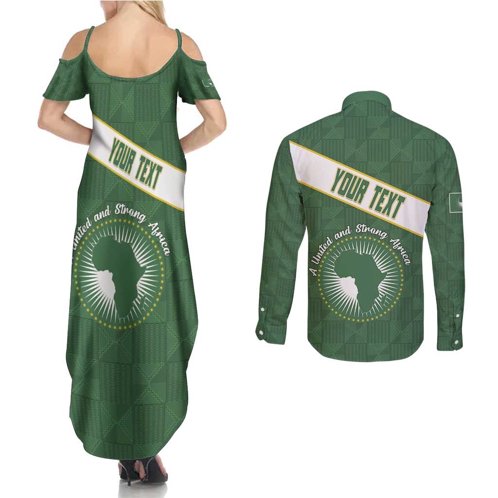 Personalized African Union Day Couples Matching Summer Maxi Dress and Long Sleeve Button Shirt Emblem With Kente Pattern - Wonder Print Shop