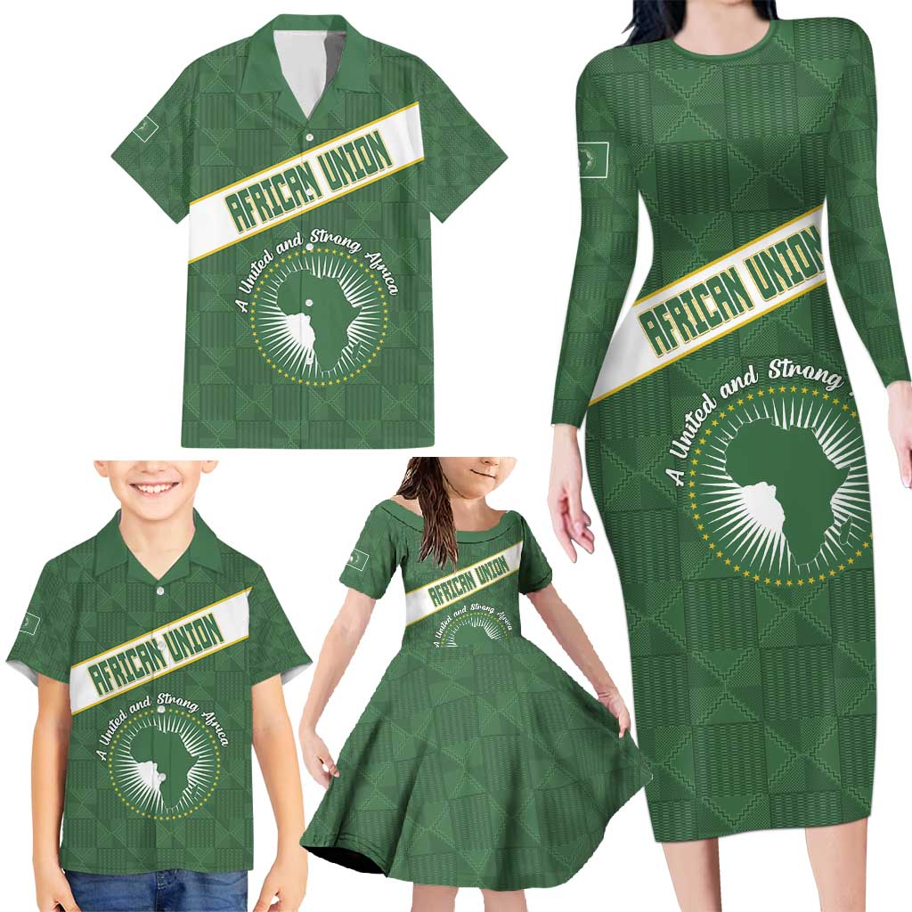 Personalized African Union Day Family Matching Long Sleeve Bodycon Dress and Hawaiian Shirt Emblem With Kente Pattern - Wonder Print Shop