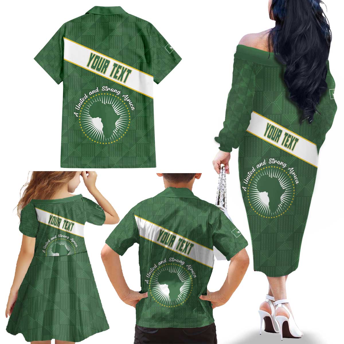 Personalized African Union Day Family Matching Off The Shoulder Long Sleeve Dress and Hawaiian Shirt Emblem With Kente Pattern - Wonder Print Shop