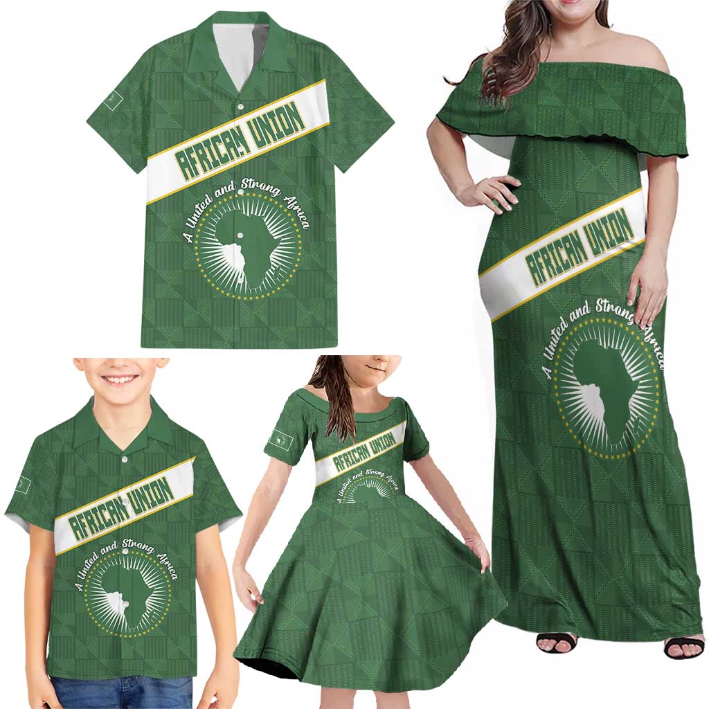 Personalized African Union Day Family Matching Off Shoulder Maxi Dress and Hawaiian Shirt Emblem With Kente Pattern - Wonder Print Shop