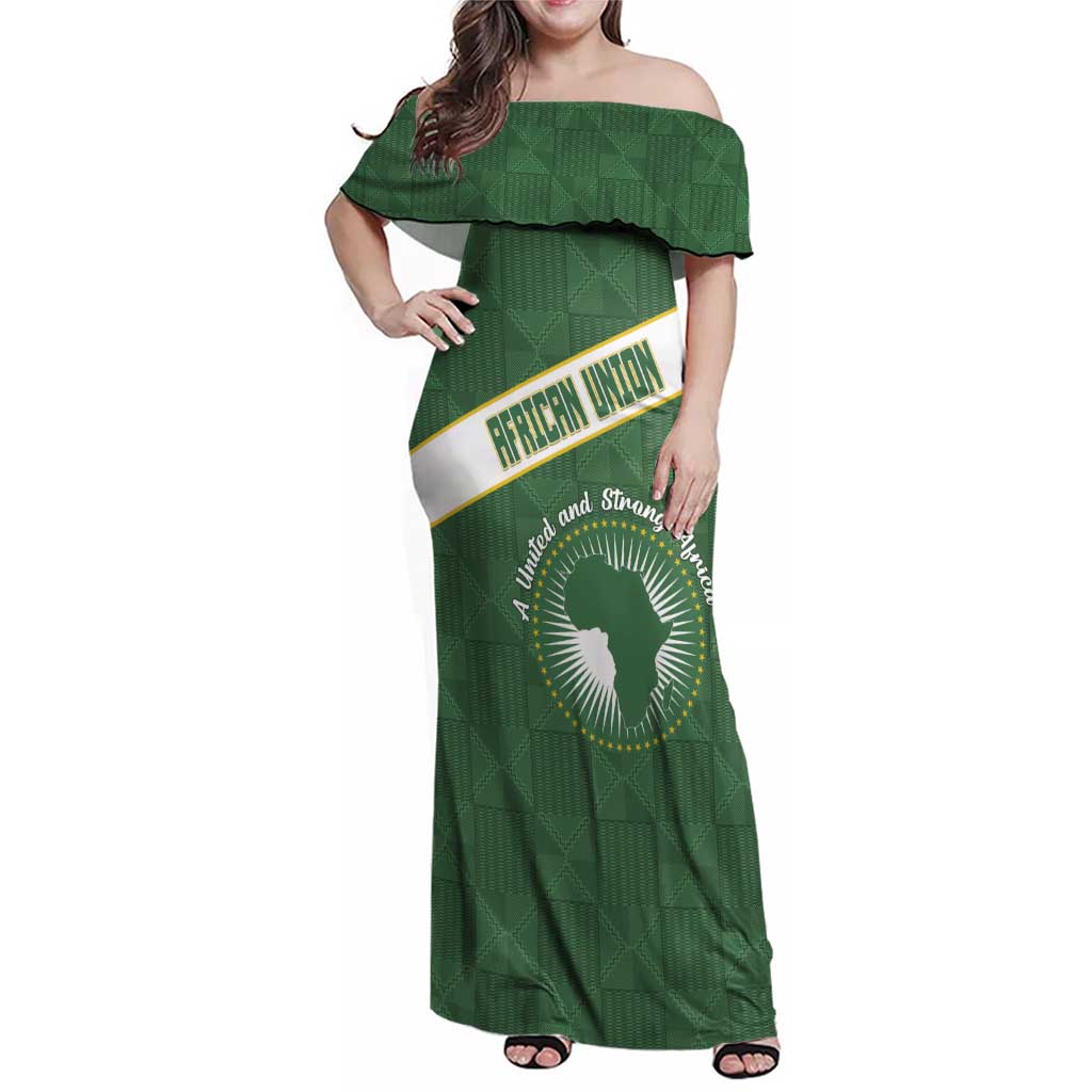 Personalized African Union Day Family Matching Off Shoulder Maxi Dress and Hawaiian Shirt Emblem With Kente Pattern - Wonder Print Shop