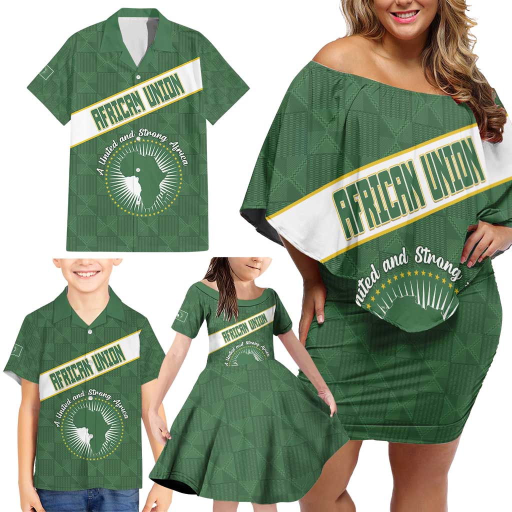 Personalized African Union Day Family Matching Off Shoulder Short Dress and Hawaiian Shirt Emblem With Kente Pattern - Wonder Print Shop
