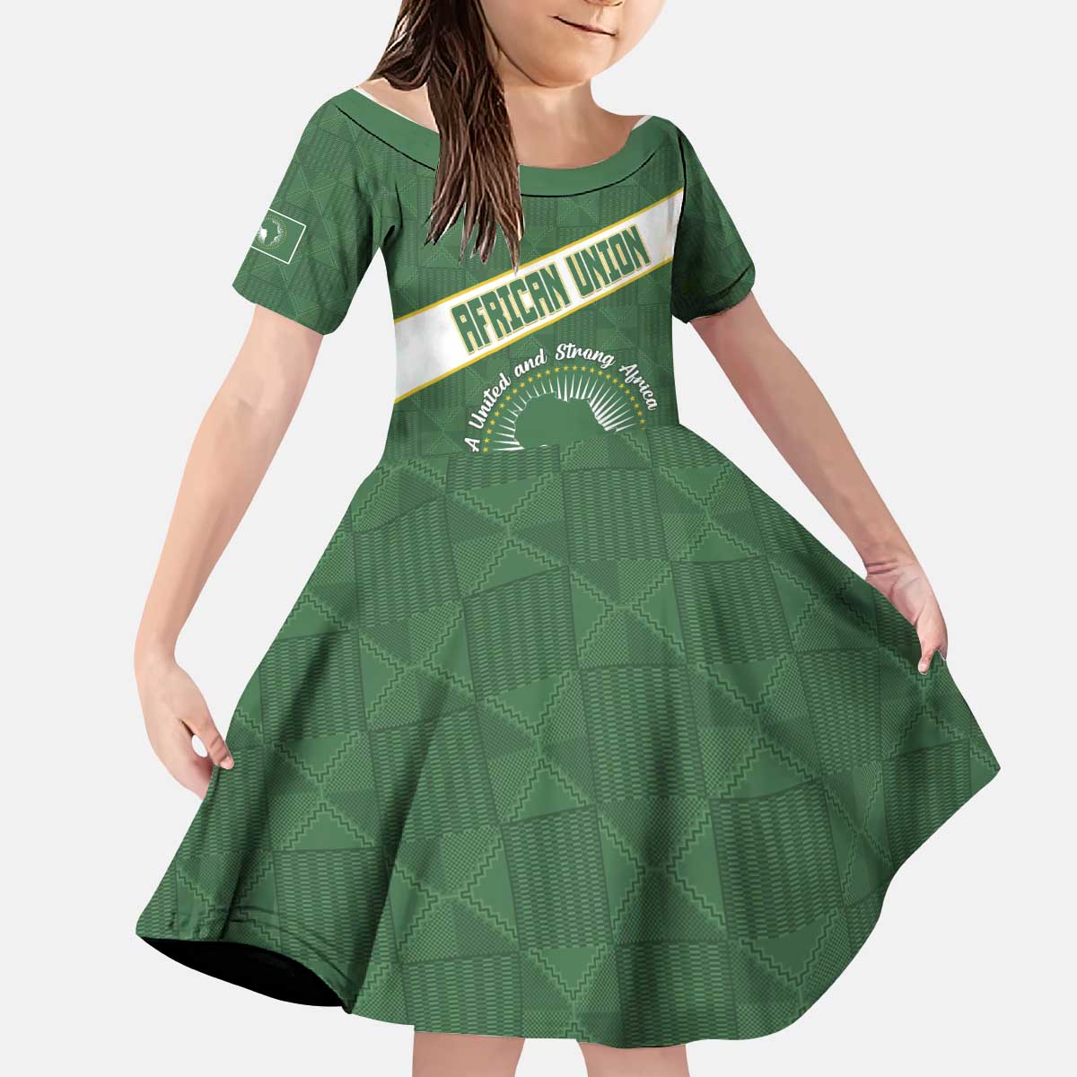 Personalized African Union Day Kid Short Sleeve Dress Emblem With Kente Pattern - Wonder Print Shop