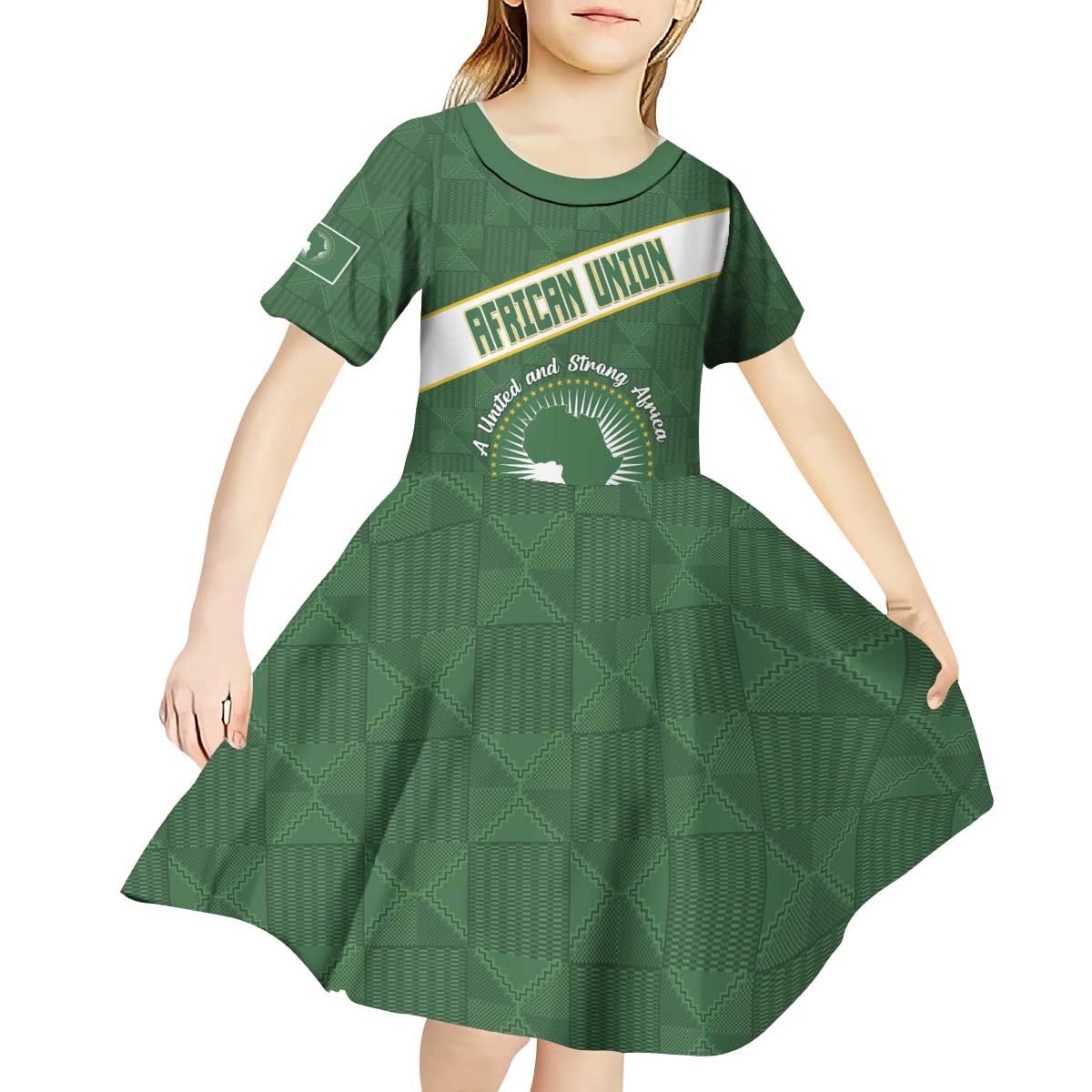Personalized African Union Day Kid Short Sleeve Dress Emblem With Kente Pattern - Wonder Print Shop