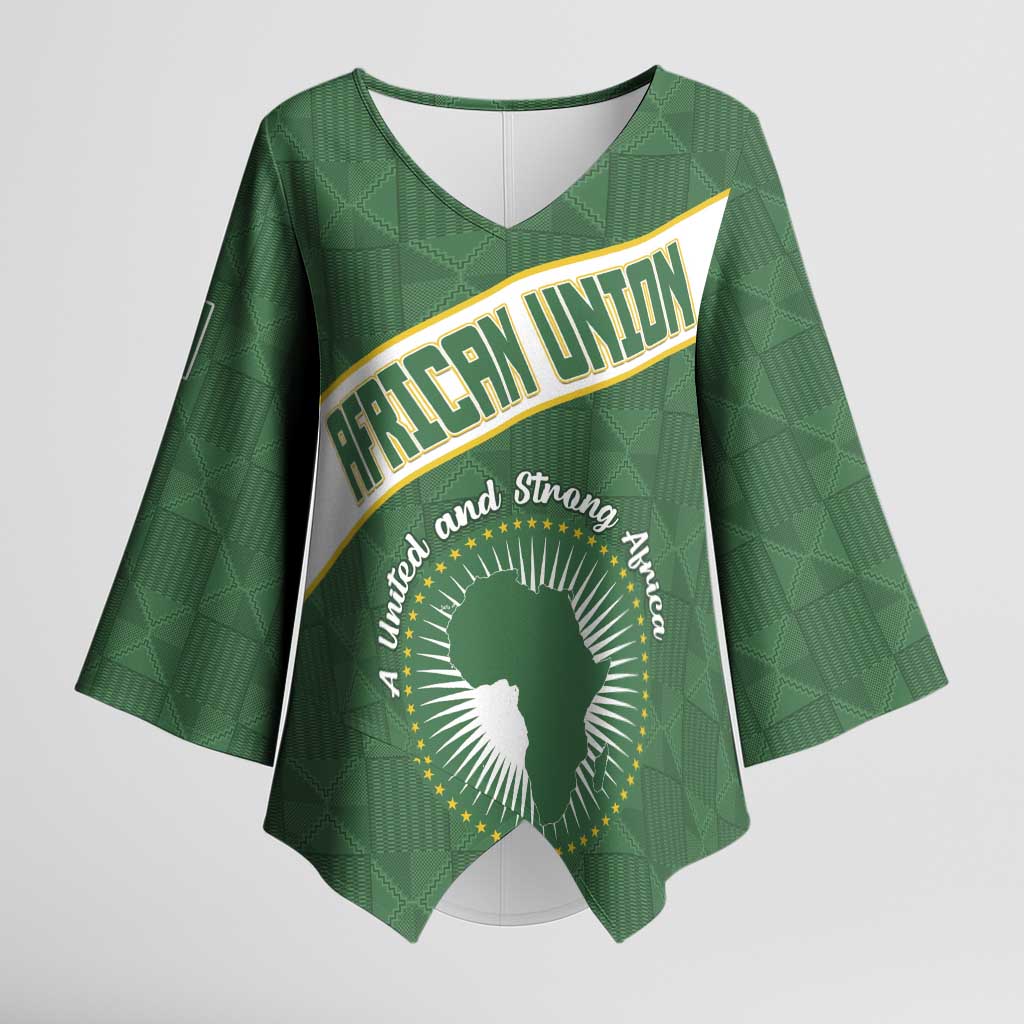 Personalized African Union Day Kimono Sleeve Blouse Emblem With Kente Pattern - Wonder Print Shop
