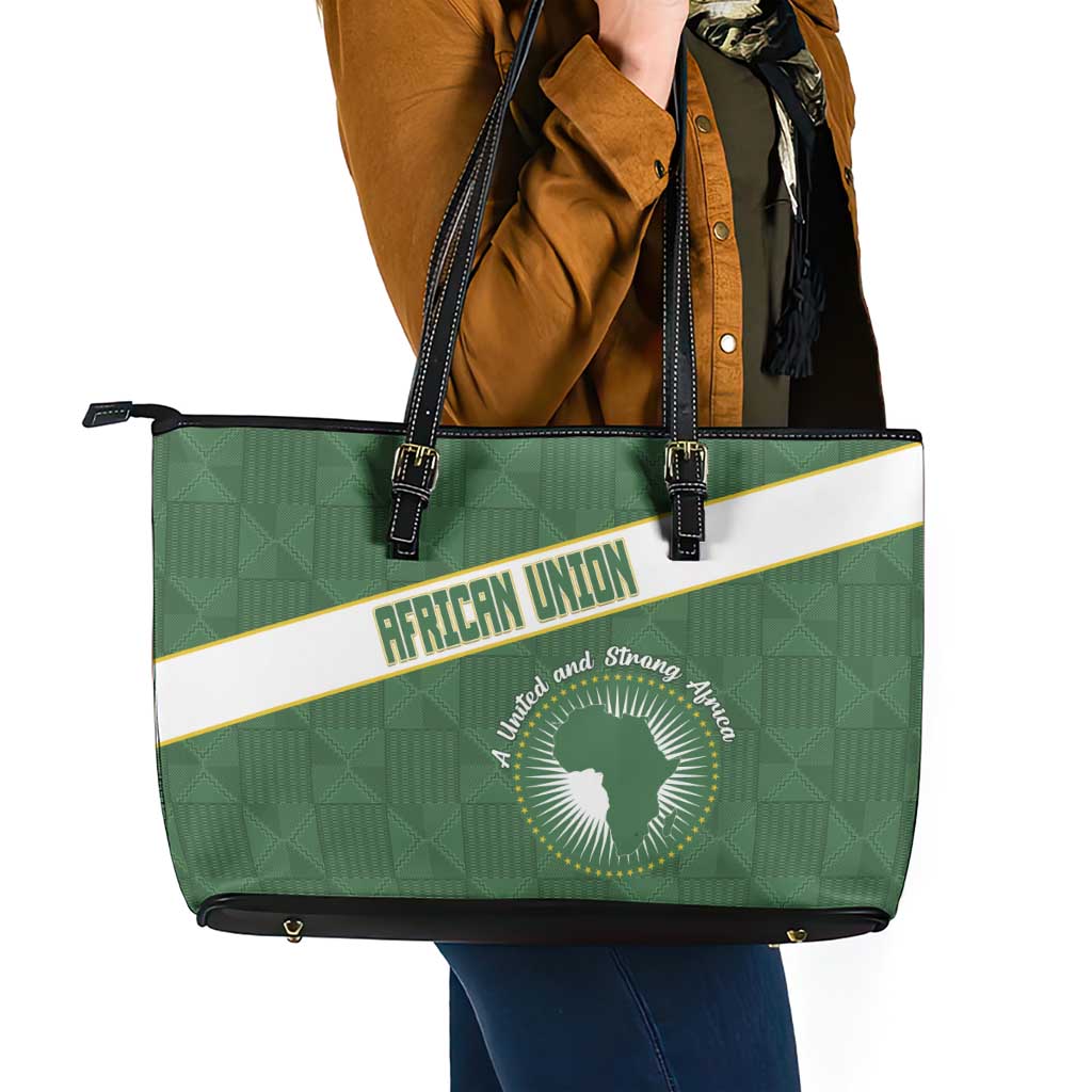 African Union Day Leather Tote Bag Emblem With Kente Pattern - Wonder Print Shop