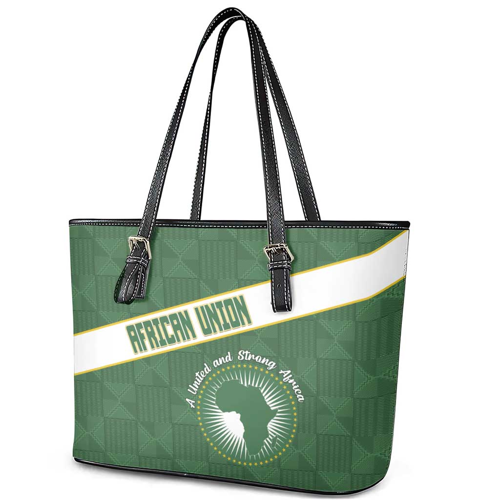 African Union Day Leather Tote Bag Emblem With Kente Pattern - Wonder Print Shop