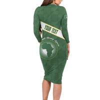 Personalized African Union Day Long Sleeve Bodycon Dress Emblem With Kente Pattern - Wonder Print Shop