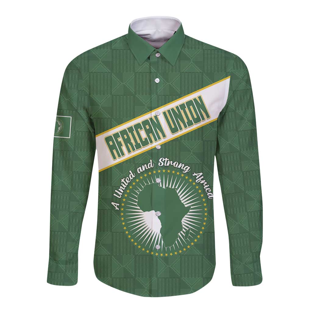 Personalized African Union Day Long Sleeve Button Shirt Emblem With Kente Pattern - Wonder Print Shop