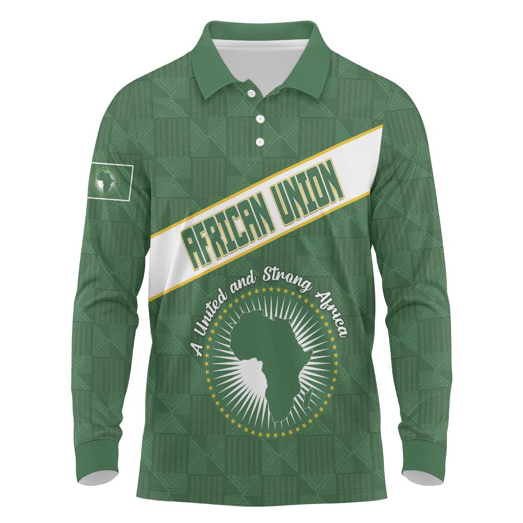 Personalized African Union Day Long Sleeve Polo Shirt Emblem With Kente Pattern - Wonder Print Shop