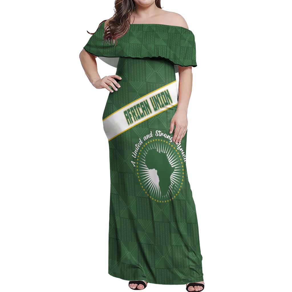 Personalized African Union Day Off Shoulder Maxi Dress Emblem With Kente Pattern - Wonder Print Shop