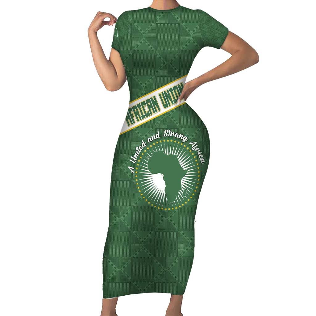 Personalized African Union Day Short Sleeve Bodycon Dress Emblem With Kente Pattern - Wonder Print Shop