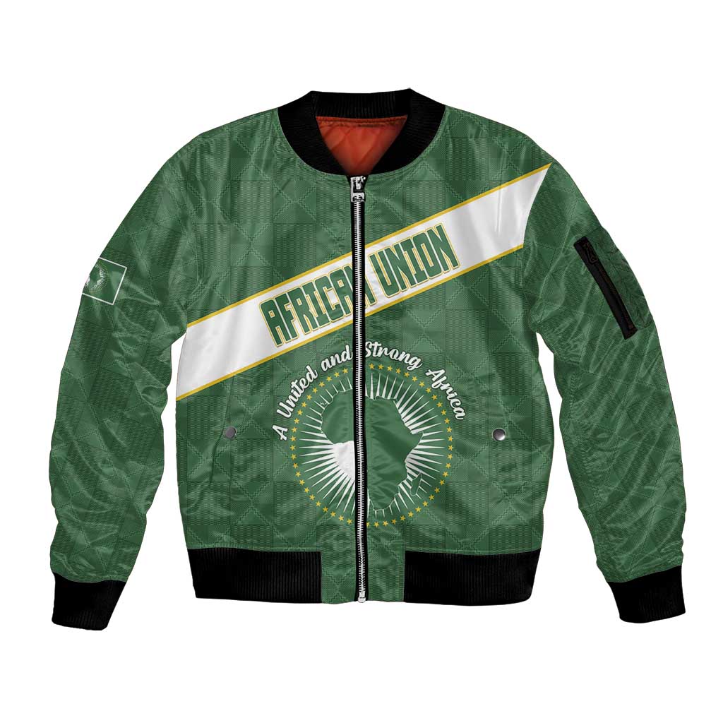 Personalized African Union Day Sleeve Zip Bomber Jacket Emblem With Kente Pattern - Wonder Print Shop
