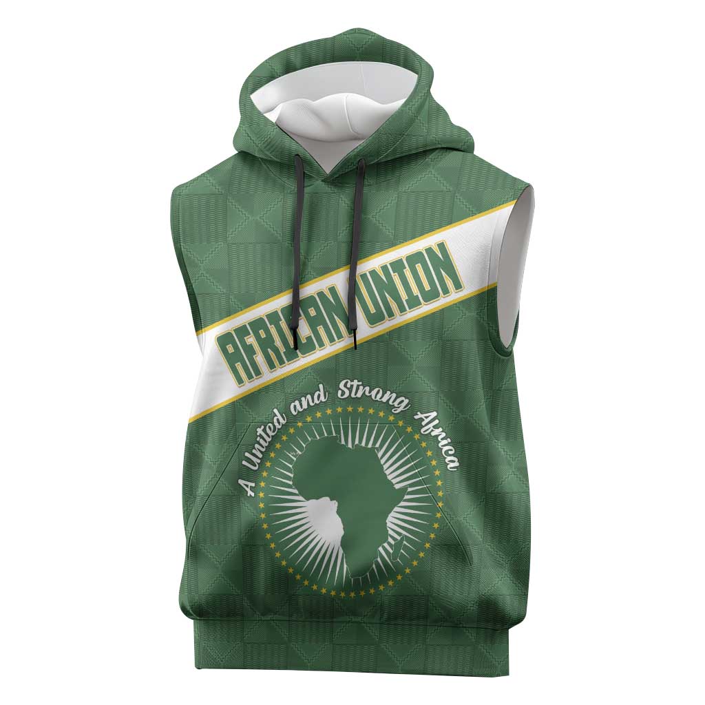 Personalized African Union Day Sleeveless Hoodie Emblem With Kente Pattern - Wonder Print Shop