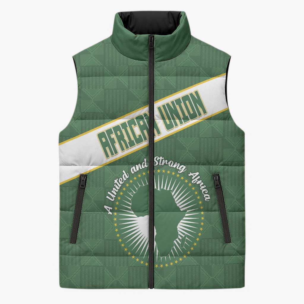 Personalized African Union Day Sleeveless Puffer Jacket Emblem With Kente Pattern - Wonder Print Shop