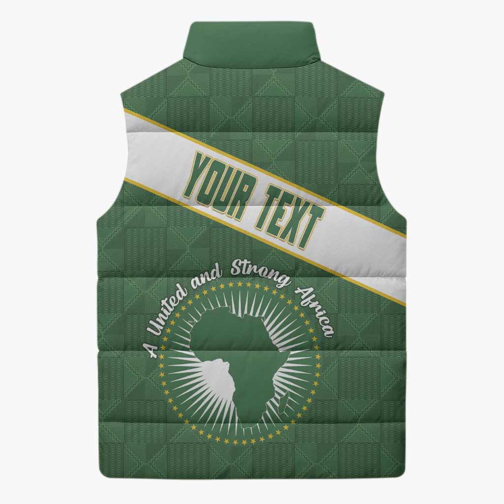 Personalized African Union Day Sleeveless Puffer Jacket Emblem With Kente Pattern - Wonder Print Shop