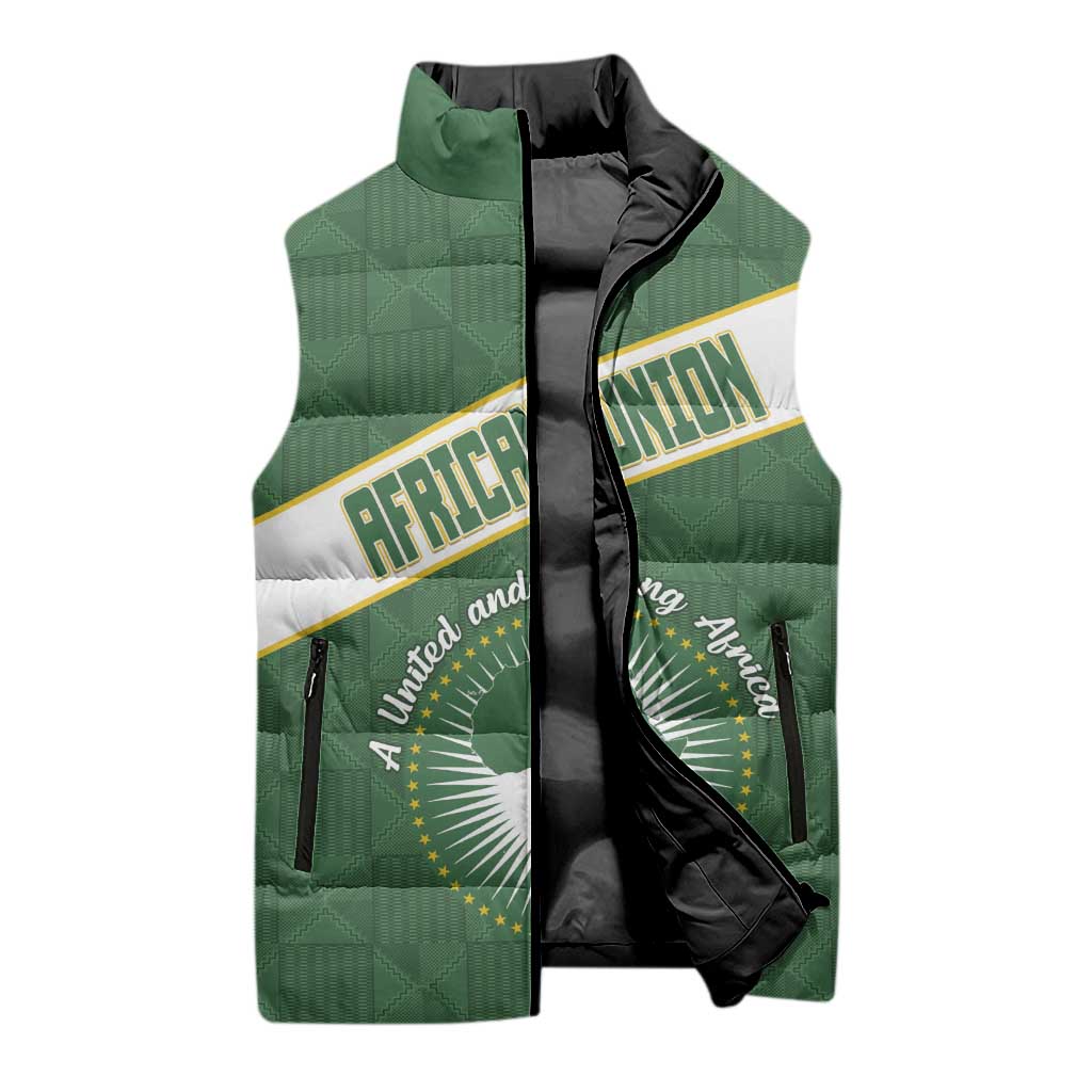 Personalized African Union Day Sleeveless Puffer Jacket Emblem With Kente Pattern - Wonder Print Shop