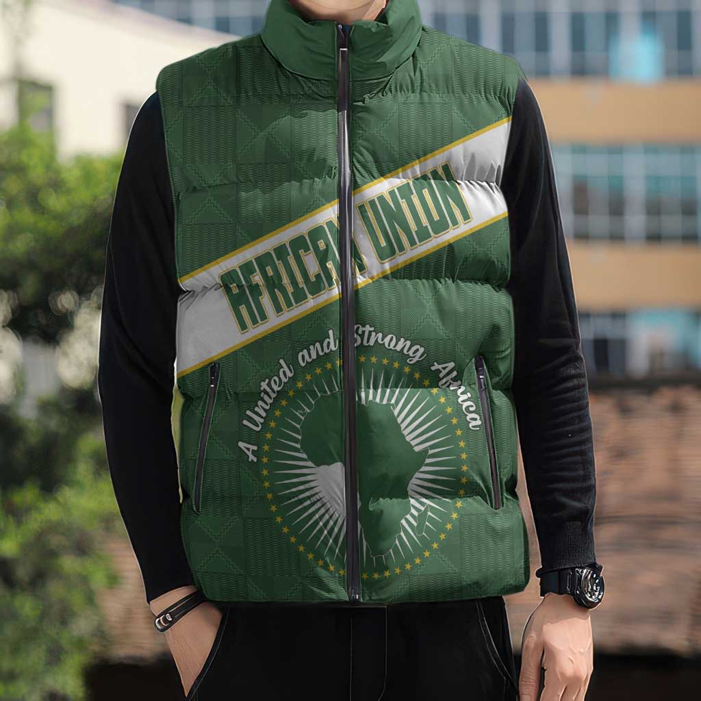 Personalized African Union Day Sleeveless Puffer Jacket Emblem With Kente Pattern - Wonder Print Shop