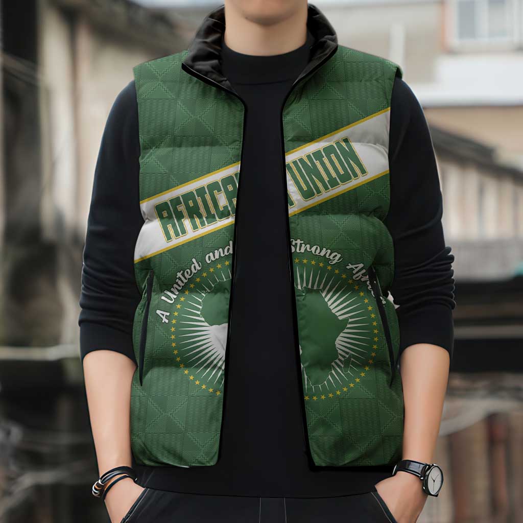 Personalized African Union Day Sleeveless Puffer Jacket Emblem With Kente Pattern - Wonder Print Shop