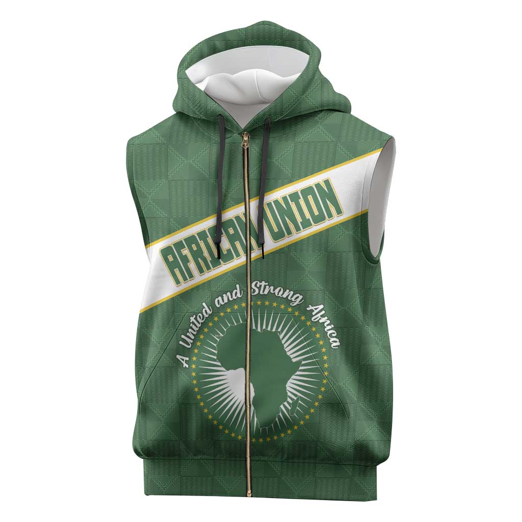 Personalized African Union Day Sleeveless Zip Hoodie Emblem With Kente Pattern - Wonder Print Shop