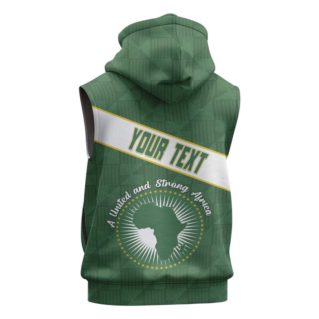 Personalized African Union Day Sleeveless Zip Hoodie Emblem With Kente Pattern - Wonder Print Shop