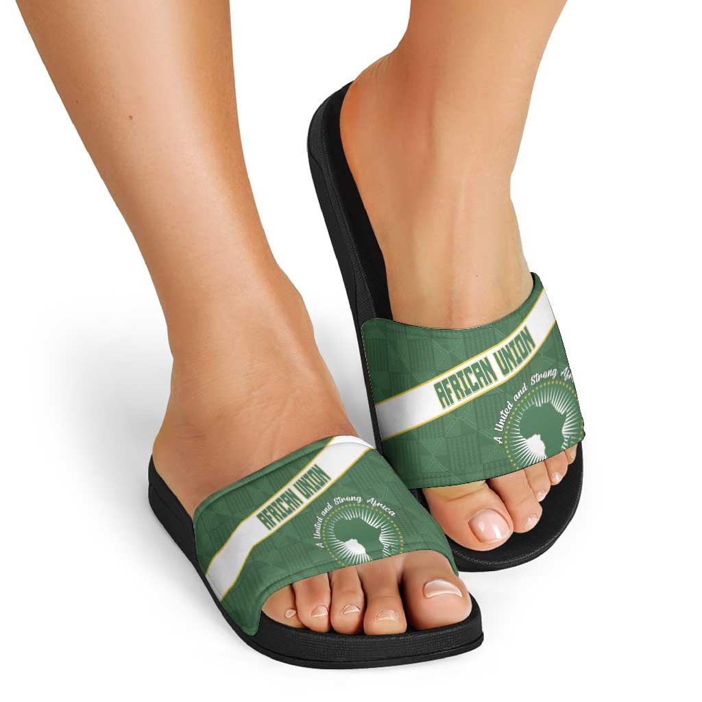 African Union Day Slide Sandals Emblem With Kente Pattern - Wonder Print Shop