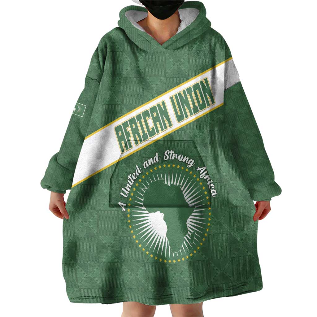 Personalized African Union Day Wearable Blanket Hoodie Emblem With Kente Pattern - Wonder Print Shop