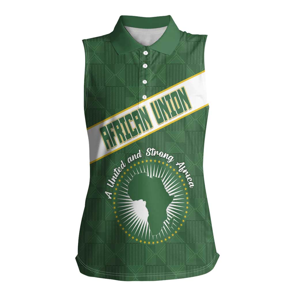 Personalized African Union Day Women Sleeveless Polo Shirt Emblem With Kente Pattern - Wonder Print Shop