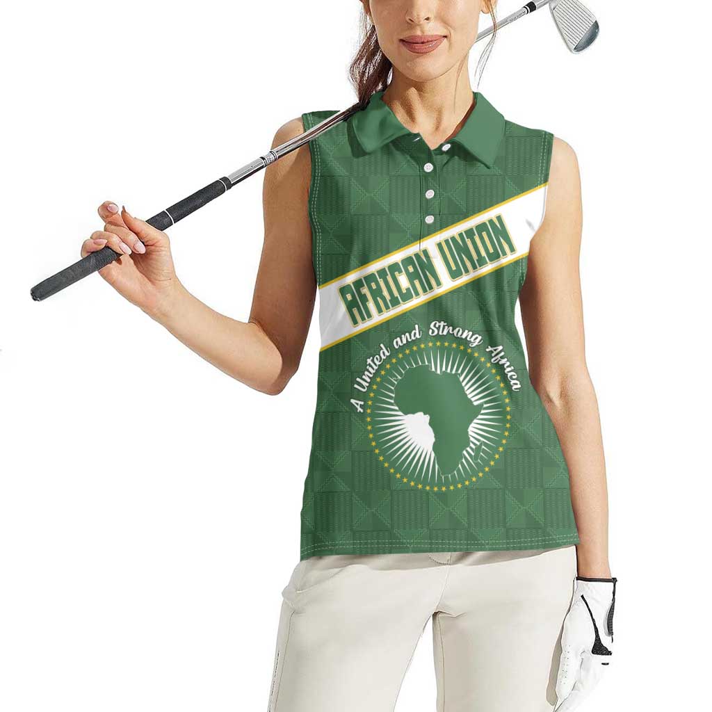 Personalized African Union Day Women Sleeveless Polo Shirt Emblem With Kente Pattern - Wonder Print Shop