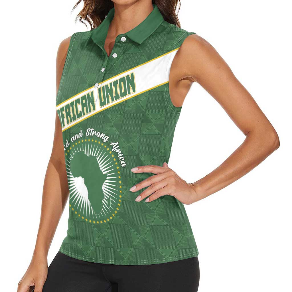 Personalized African Union Day Women Sleeveless Polo Shirt Emblem With Kente Pattern - Wonder Print Shop