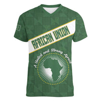 Personalized African Union Day Women V-Neck T-Shirt Emblem With Kente Pattern - Wonder Print Shop