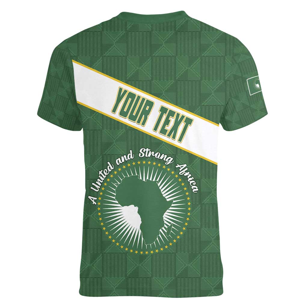 Personalized African Union Day Women V-Neck T-Shirt Emblem With Kente Pattern - Wonder Print Shop