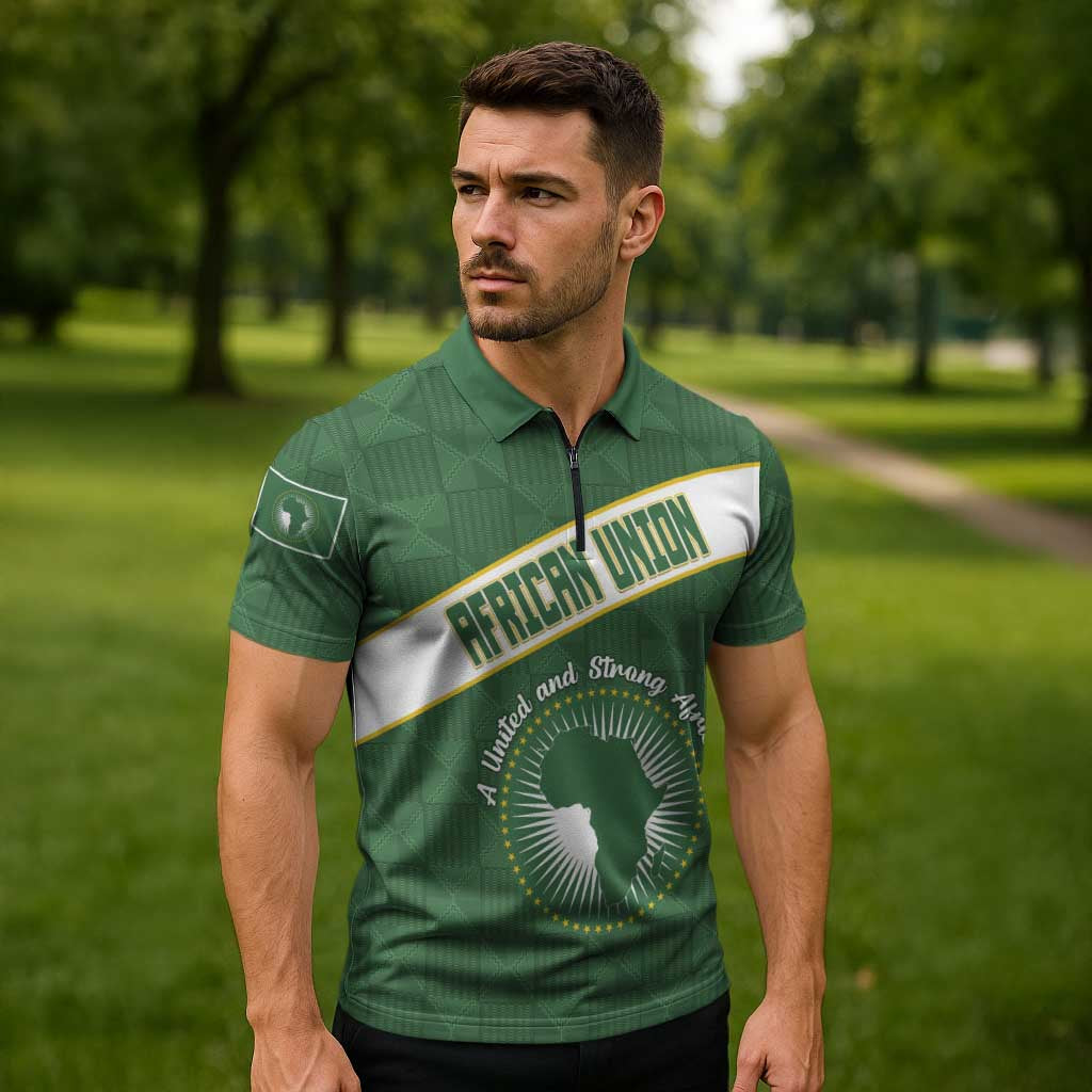 Personalized African Union Day Zipper Polo Shirt Emblem With Kente Pattern - Wonder Print Shop