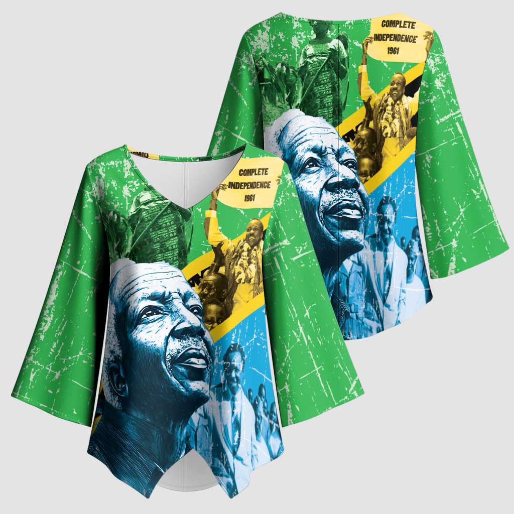 Happy Tanzania Nyerere Day Kimono Sleeve Blouse One Nation - One People - Wonder Print Shop
