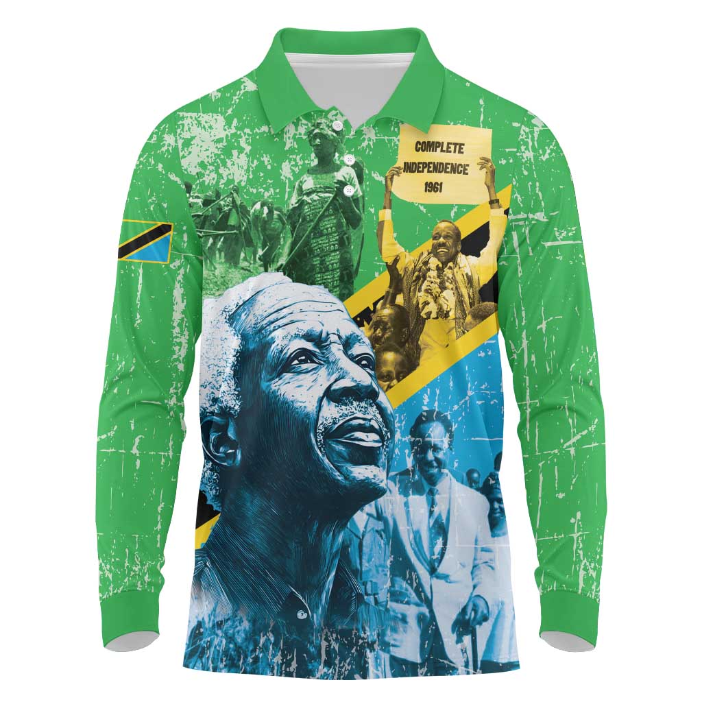 Happy Tanzania Nyerere Day Long Sleeve Polo Shirt One Nation - One People - Wonder Print Shop