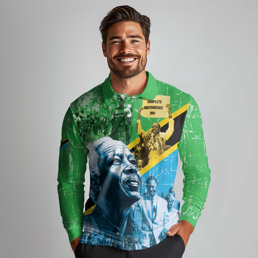 Happy Tanzania Nyerere Day Long Sleeve Polo Shirt One Nation - One People - Wonder Print Shop