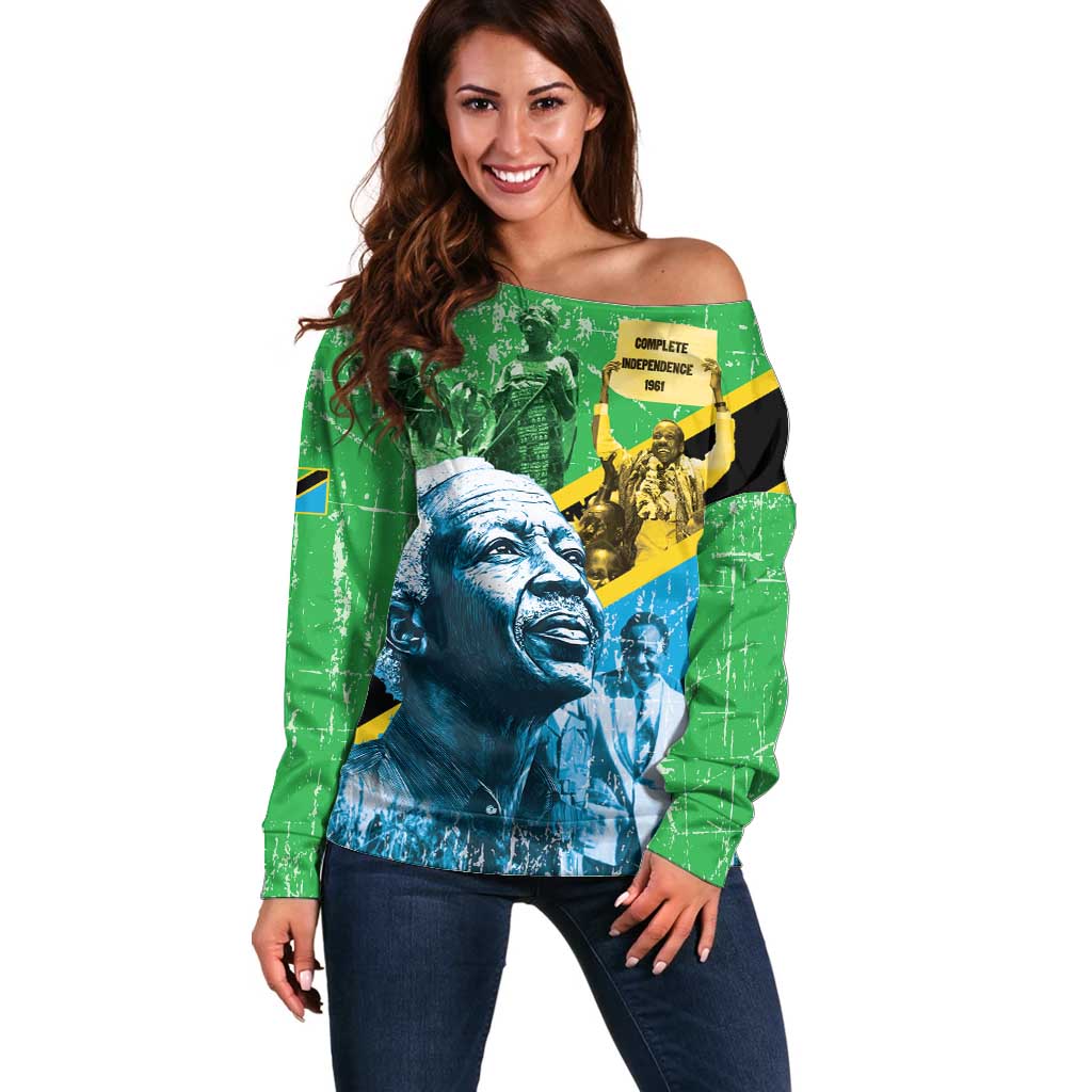 Happy Tanzania Nyerere Day Off Shoulder Sweater One Nation - One People - Wonder Print Shop