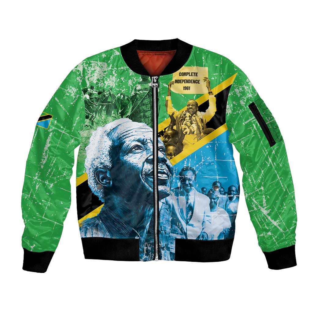 Happy Tanzania Nyerere Day Sleeve Zip Bomber Jacket One Nation - One People - Wonder Print Shop