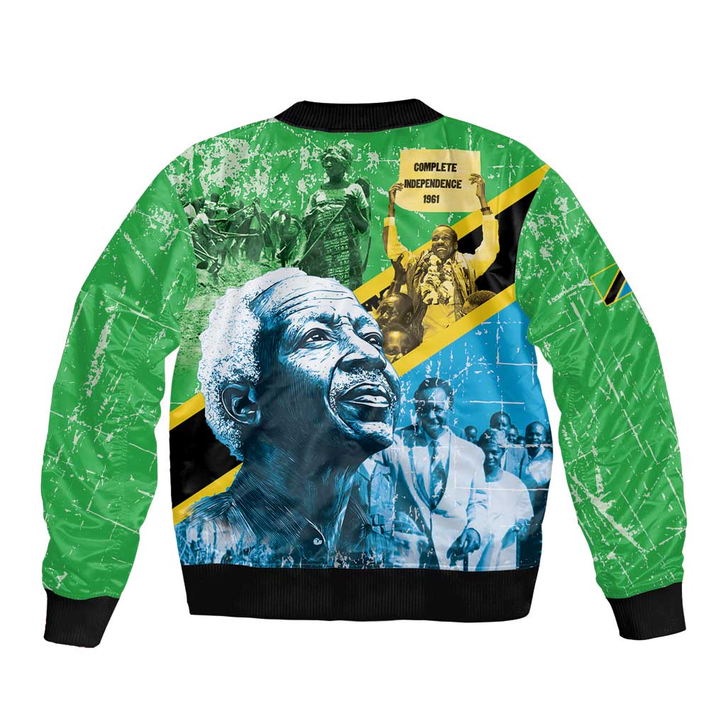Happy Tanzania Nyerere Day Sleeve Zip Bomber Jacket One Nation - One People - Wonder Print Shop