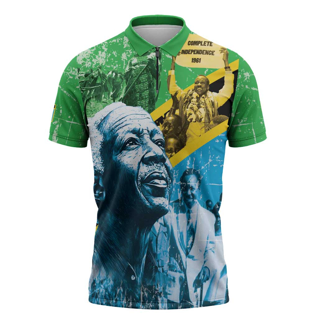 Happy Tanzania Nyerere Day Zipper Polo Shirt One Nation - One People - Wonder Print Shop
