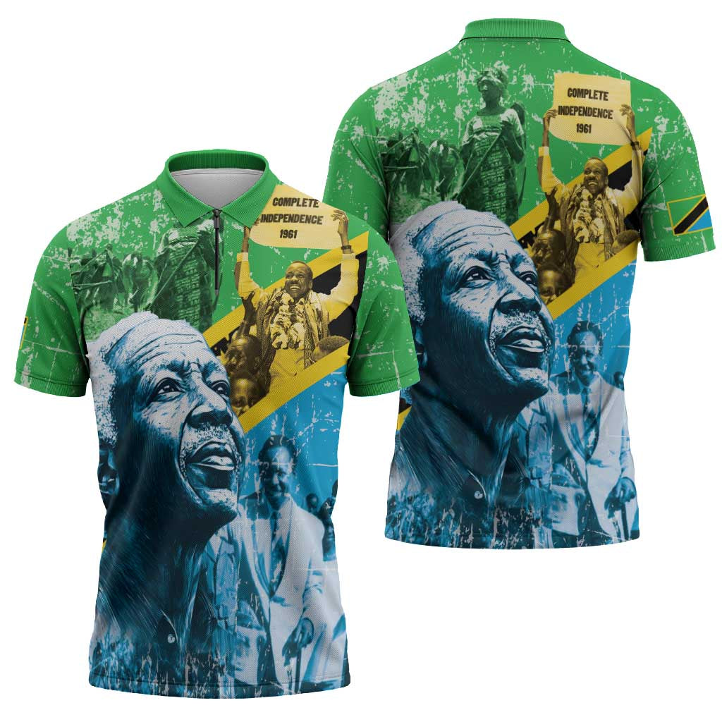Happy Tanzania Nyerere Day Zipper Polo Shirt One Nation - One People - Wonder Print Shop
