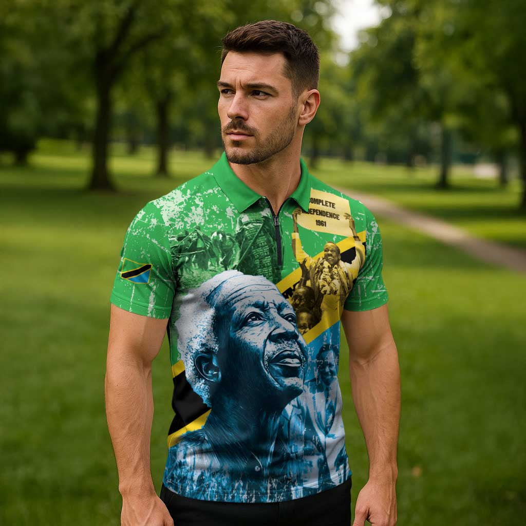 Happy Tanzania Nyerere Day Zipper Polo Shirt One Nation - One People - Wonder Print Shop