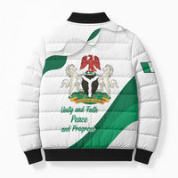 Personalized Nigeria Independence Day Bomber Puffer Jacket Unity and Faith Peace and Progress - Wonder Print Shop