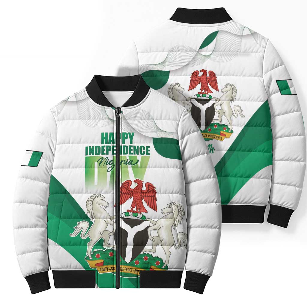 Personalized Nigeria Independence Day Bomber Puffer Jacket Unity and Faith Peace and Progress - Wonder Print Shop