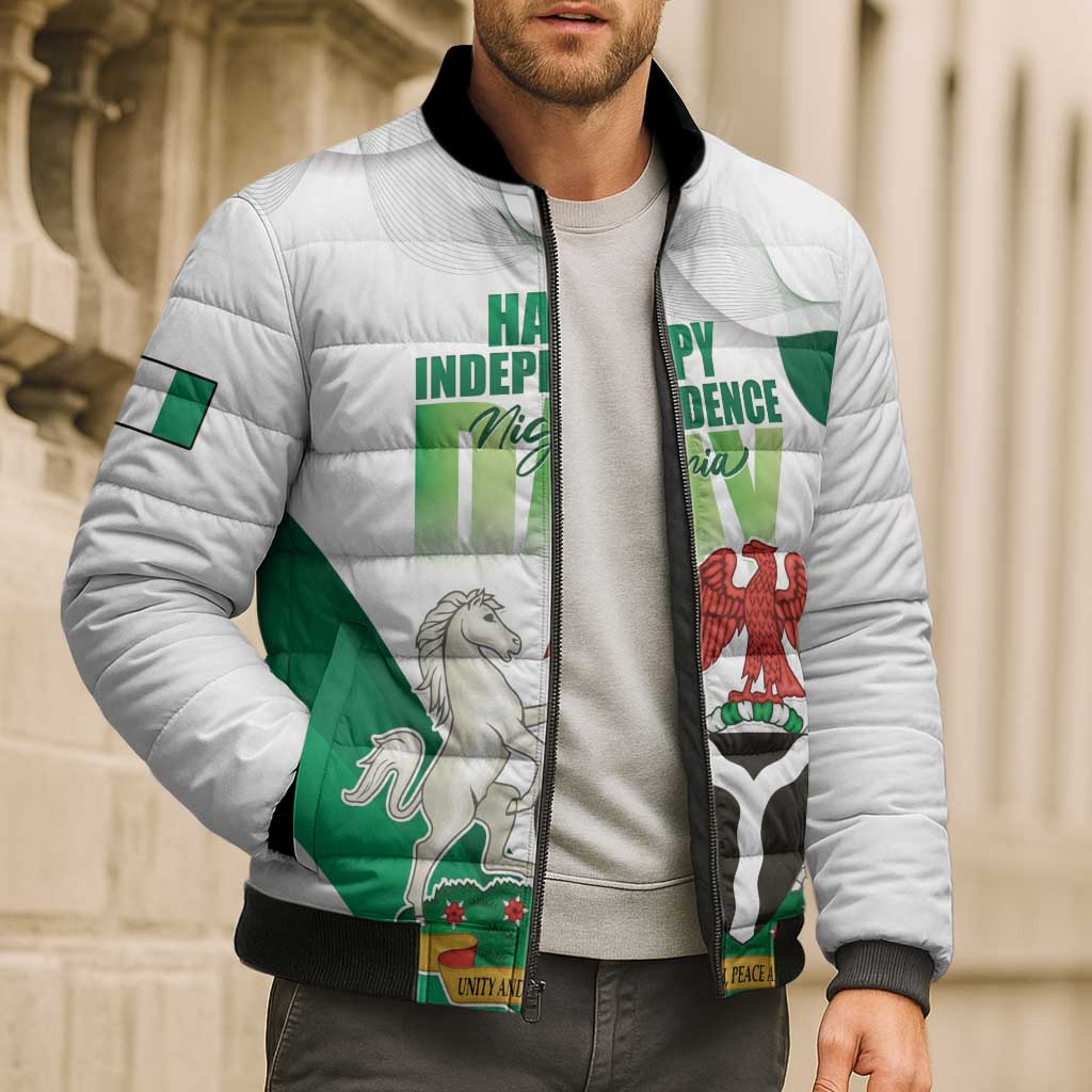 Personalized Nigeria Independence Day Bomber Puffer Jacket Unity and Faith Peace and Progress - Wonder Print Shop